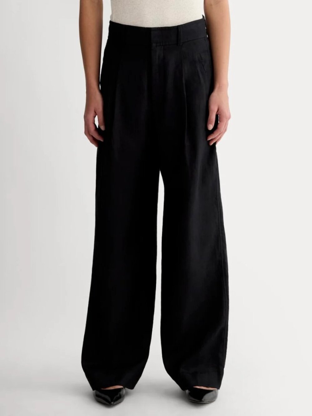 Everlane Way-High Drape 100% Linen Wide Leg Pants Black | 10